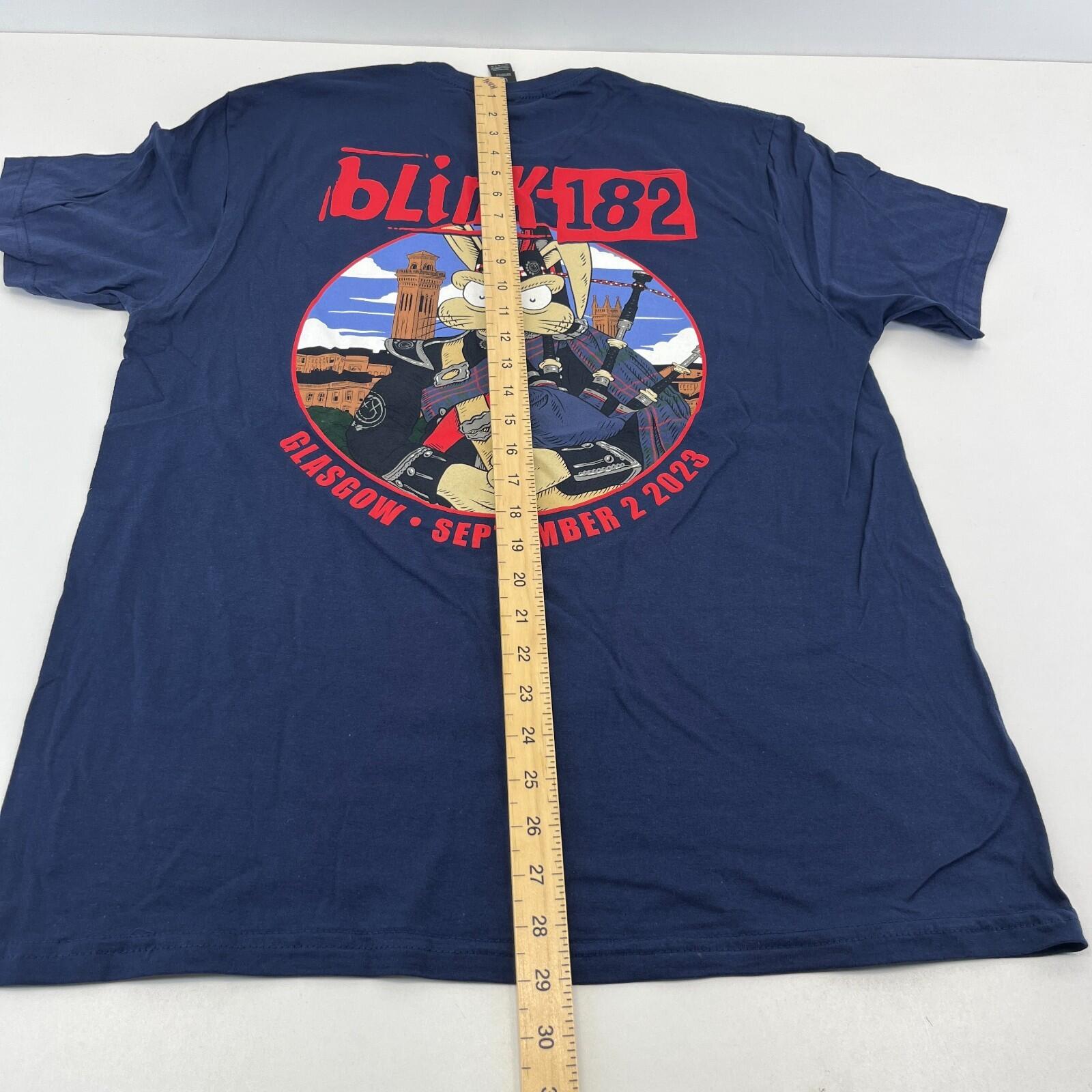 Blink 182 T Shirt Glasgow 2023 Tour Navy Blue & Red size Large Rabbit Print