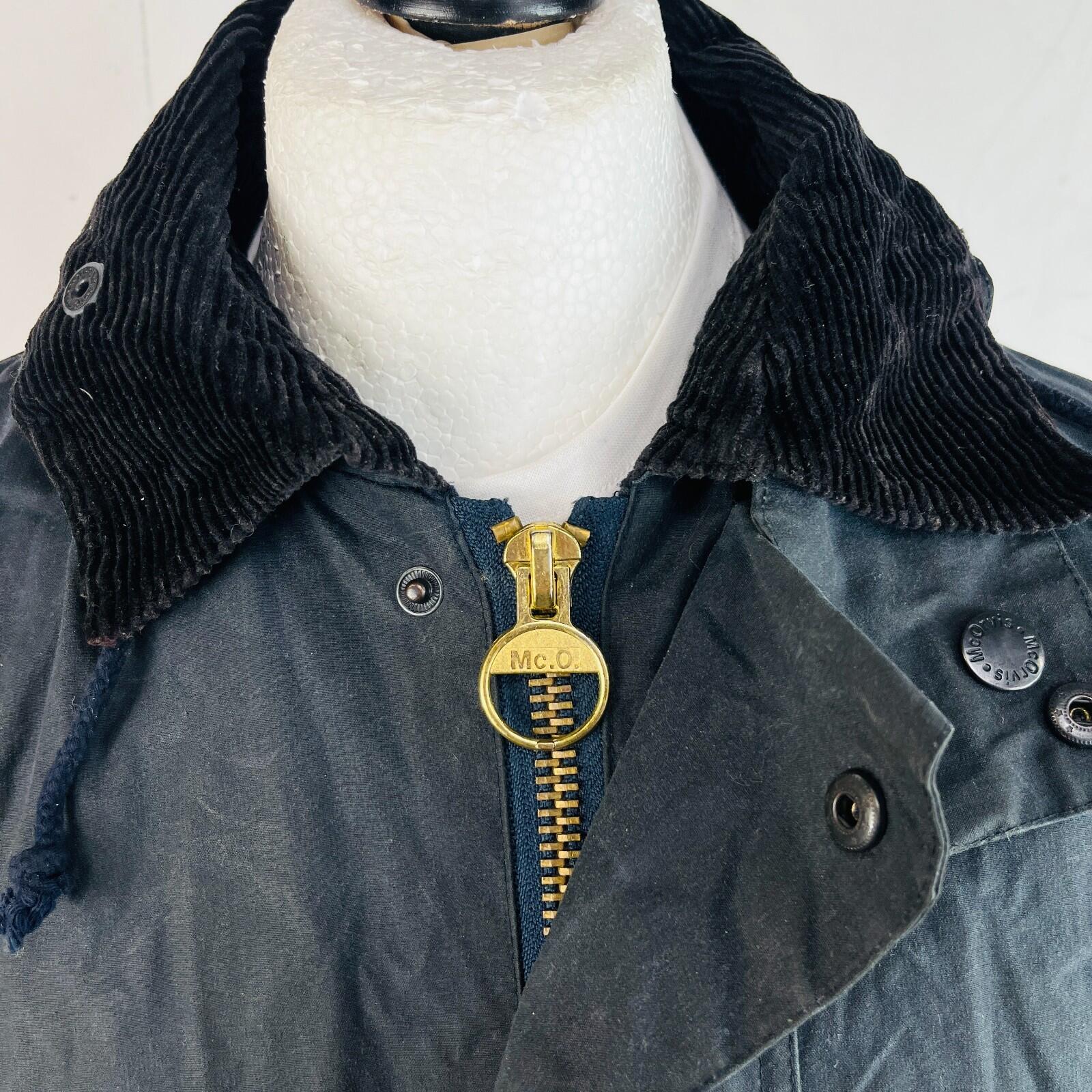 Mc Orvis Wax Jacket Mens size Large Black Waxed Coat Made in the UK