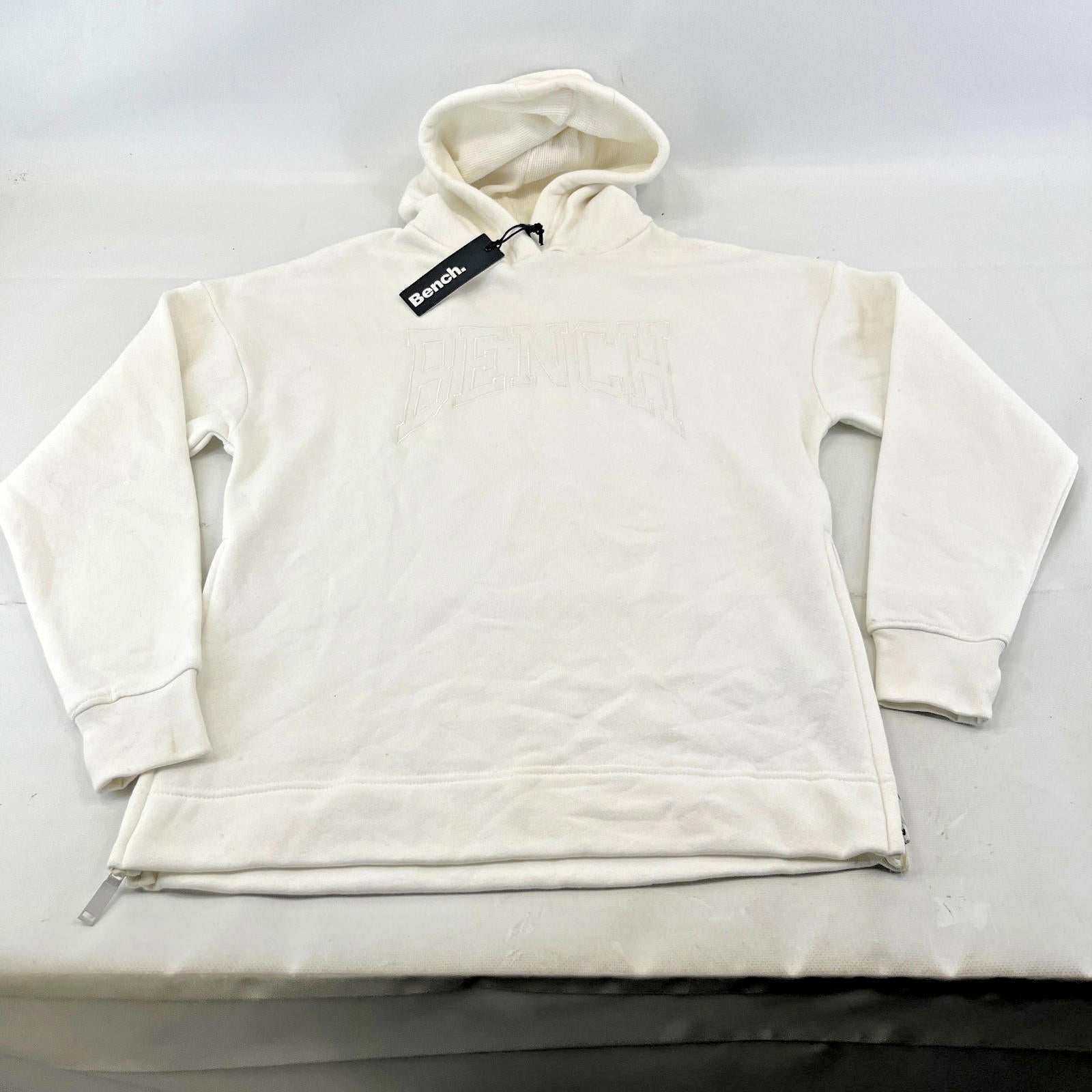 Bench Women's Hoodie Sweatshirt in White with Spellout size 8 Loose Fit - New