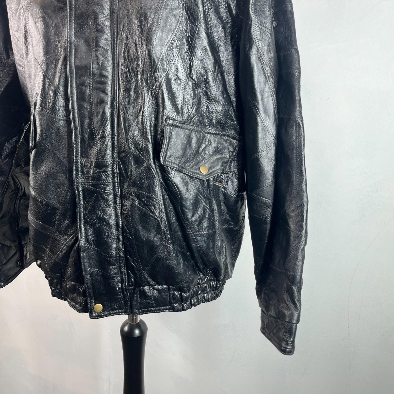Vintage Patchwork Black Leather Bomber Jacket Men's size XL