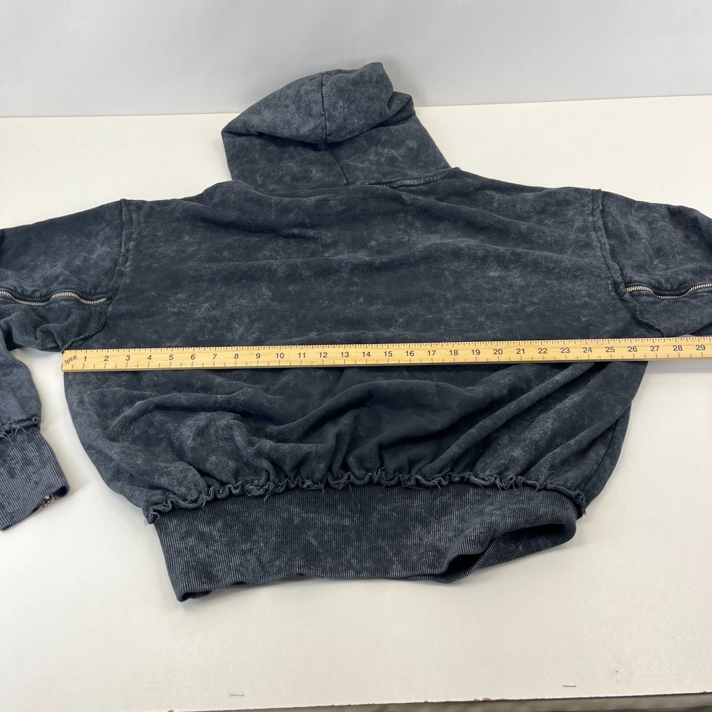 Drop Dead Distressed Look Grey w Zip Sleeves Hoodie 100% Cotton Streetwear UK L