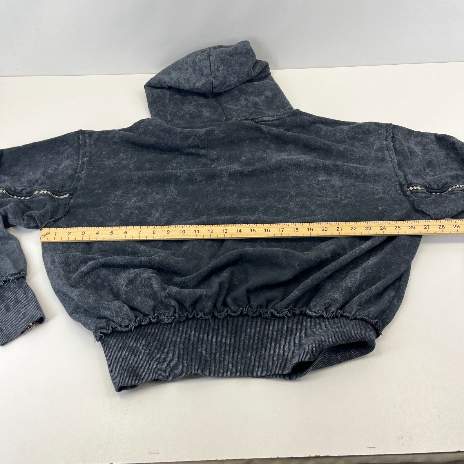 Drop Dead Distressed Look Grey w Zip Sleeves Hoodie 100% Cotton Streetwear UK L