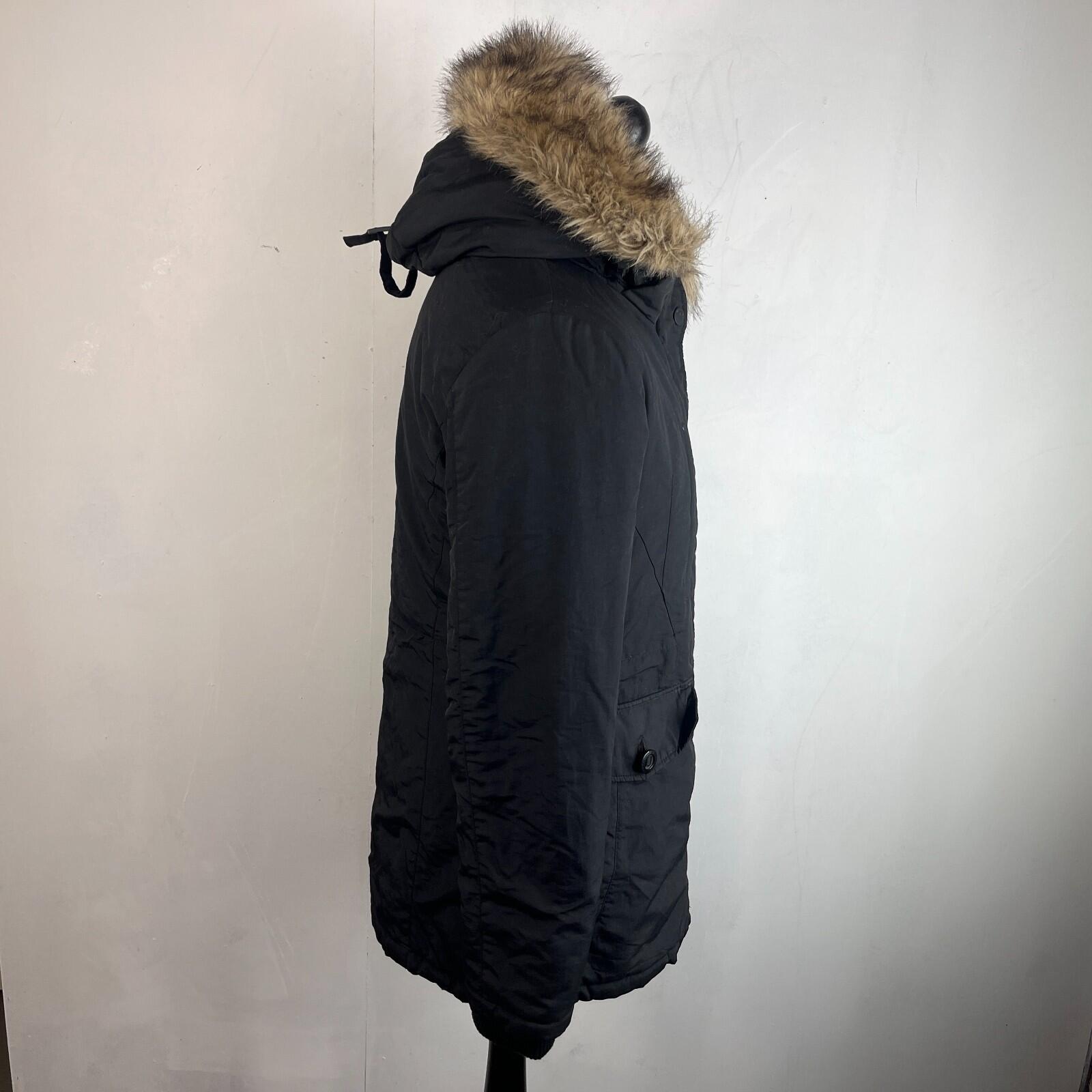 Superdry Everest Mountain Parka in Black with Fur Fringe Hood UK Women's size 12