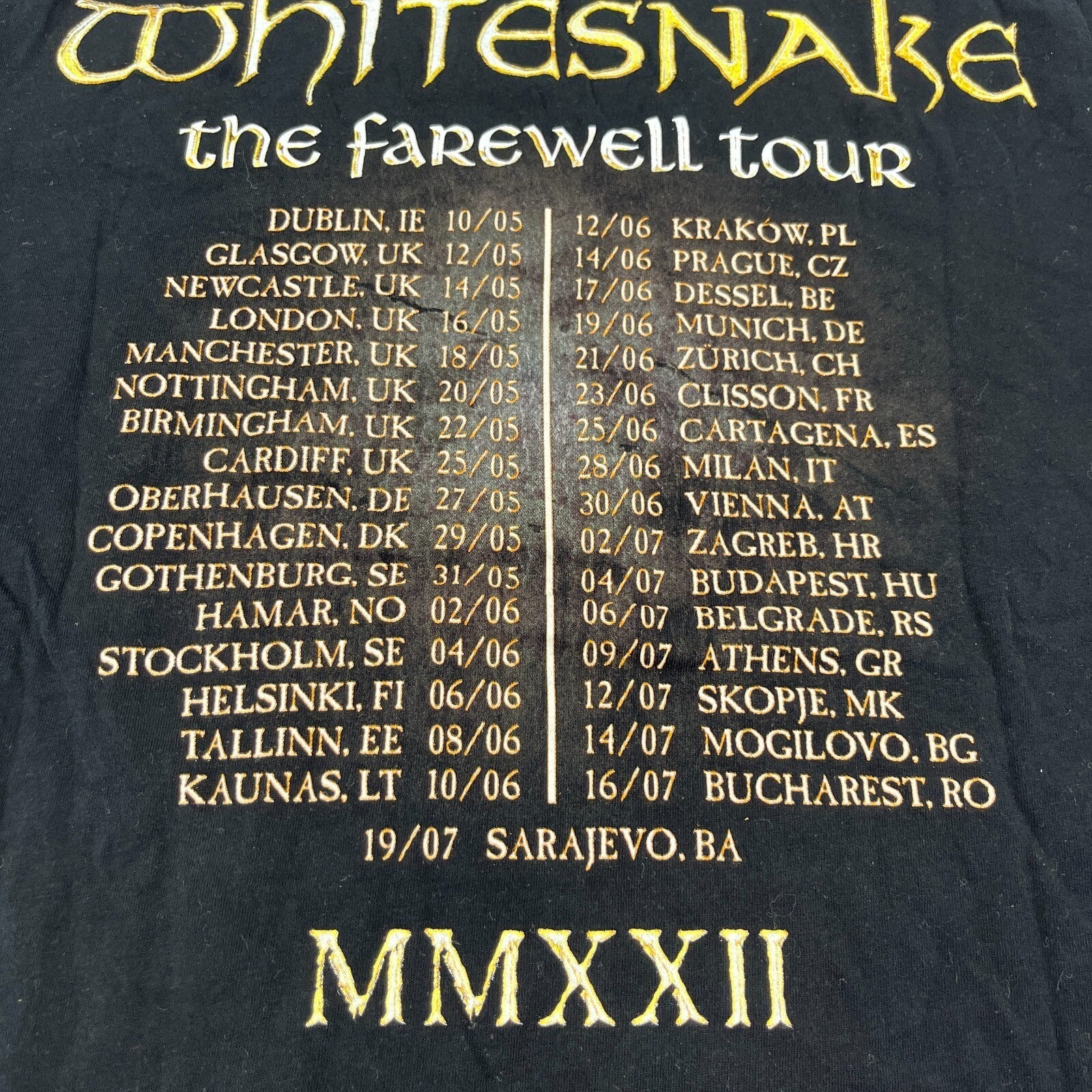Whitesnake Farewell Tour 2022 T-Shirt in Black size Medium Excellent Condition