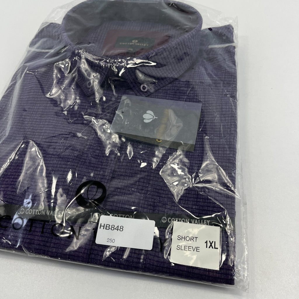 Cotton Valley Short Sleeve Shirt Purple Weave Button Down Collar UK size XL