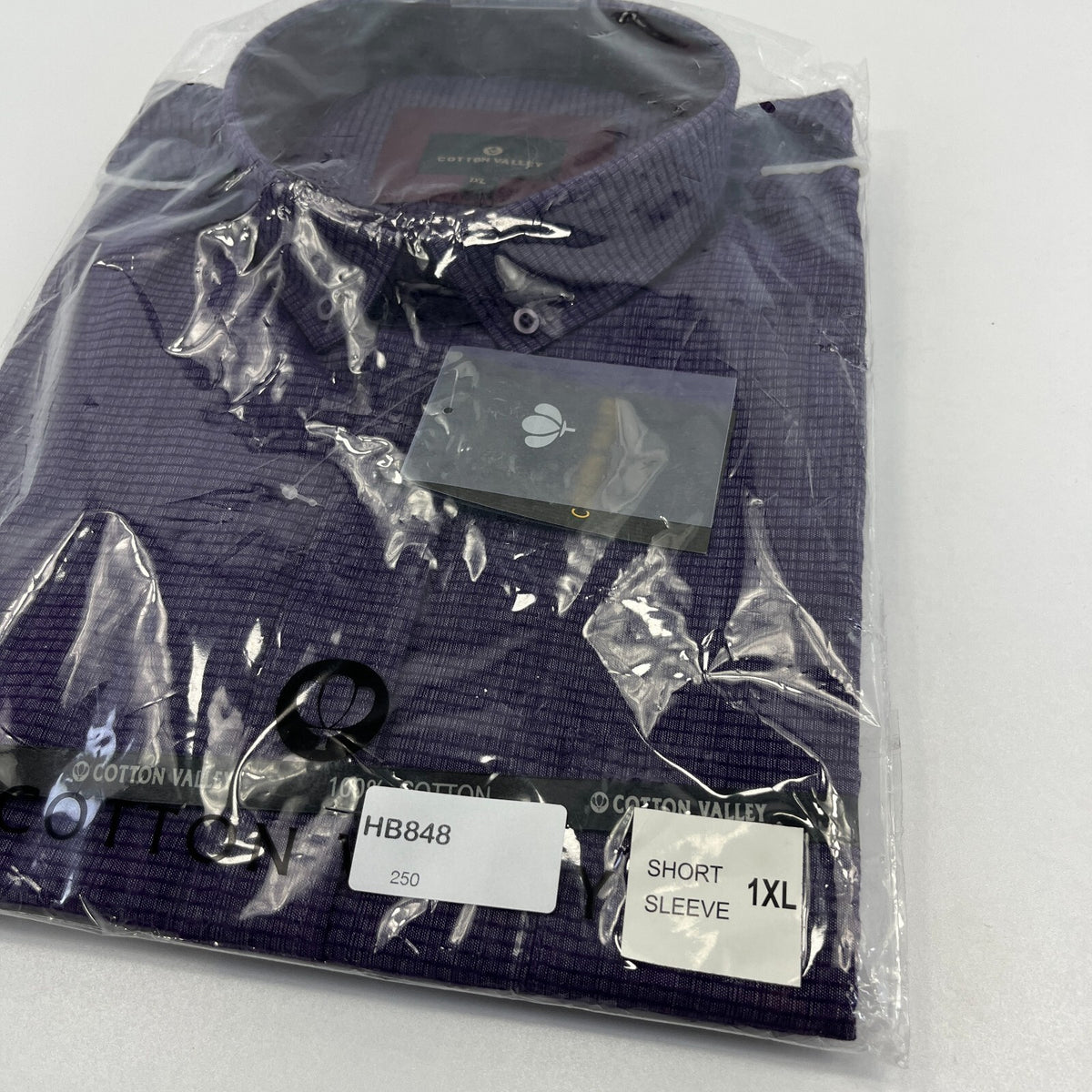Cotton Valley Short Sleeve Shirt Purple Weave Button Down Collar UK size XL