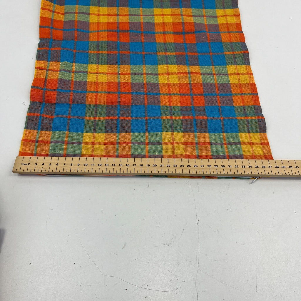 2x RSW 100% Cotton Cushion Pillow Covers Orange/Blue/Yellow Tartan 38cm x 38cm