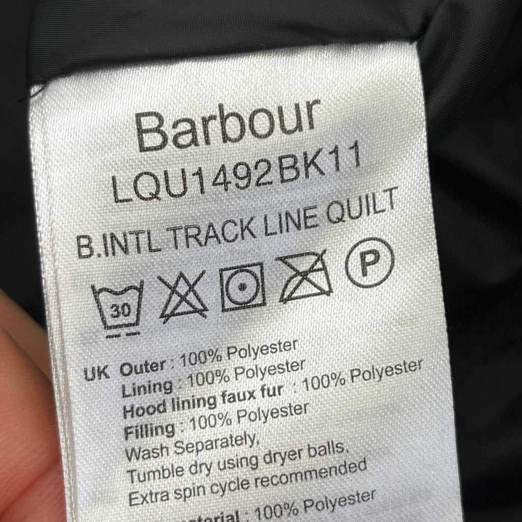 Barbour International Track Line Long Quilted Hooded Coat - Black - UK size 6