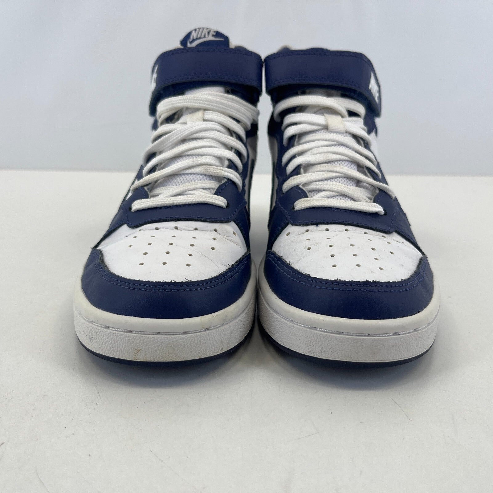 Nike Court Borough Mid 2 Trainers White Navy Blue Sneakers UK 5.5 EU 38.5 US 6Y