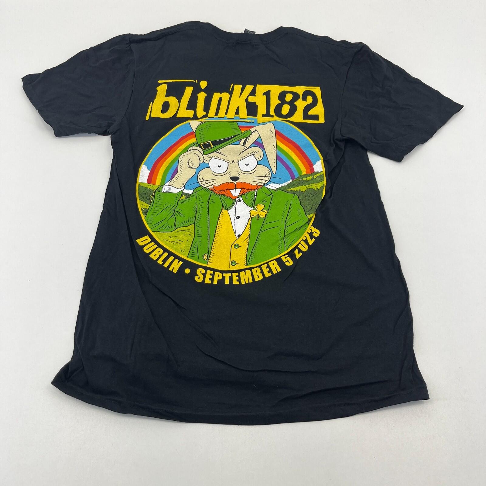 Blink 182 T Shirt Dublin 2023 Tour Black & Yellow size Small Rabbit Print