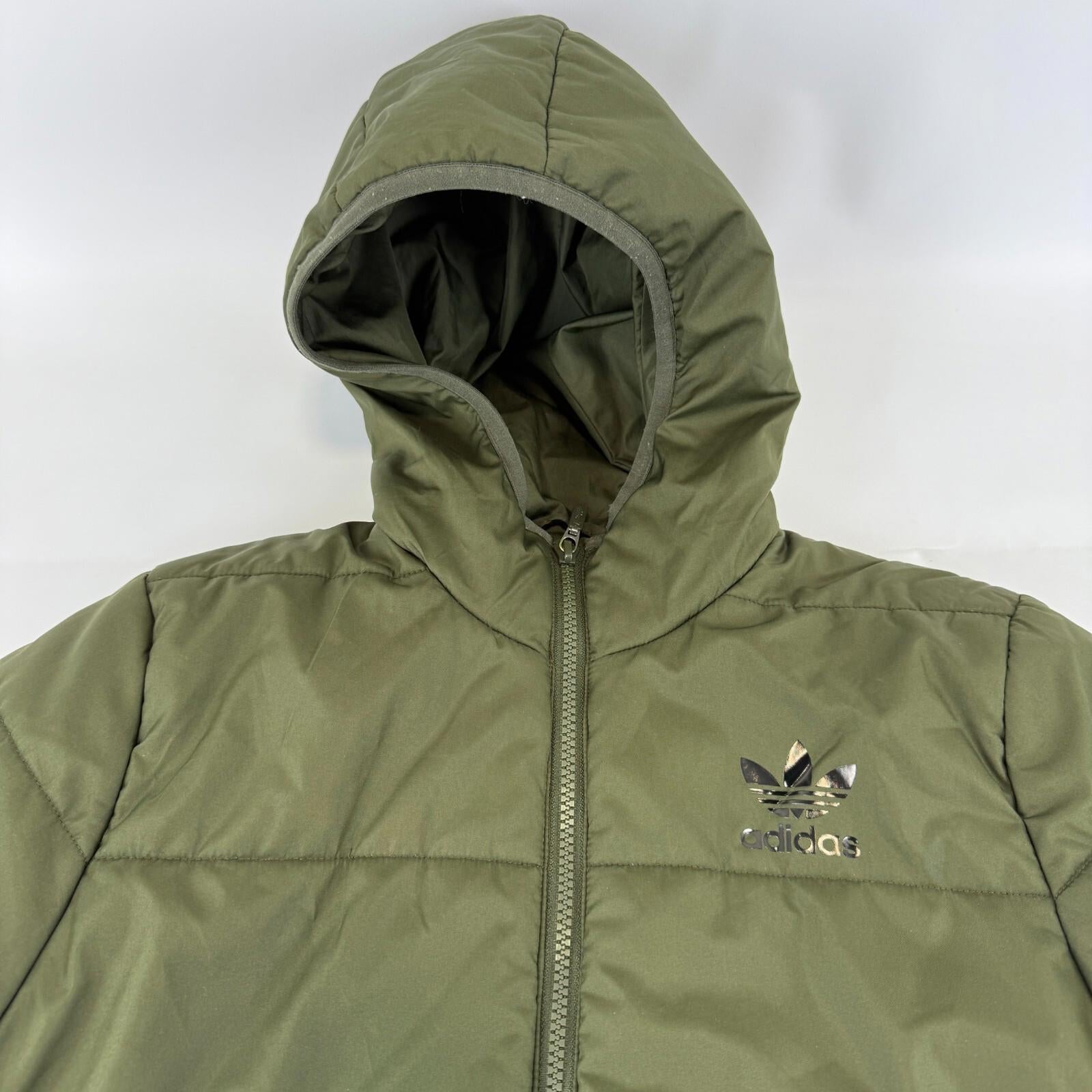 Adidas Puffer Jacket Kids 11-12 Years Olive Green Insulated Lining Hooded