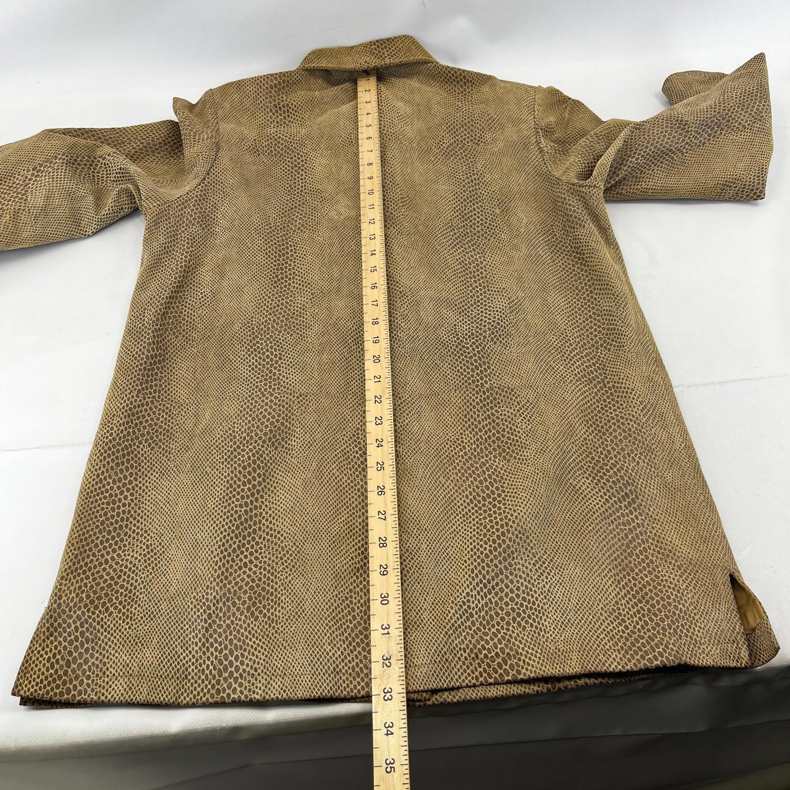 Beth Terrell Long Leather Coat Jacket Tan Brown Snake Lizard Pattern size Medium