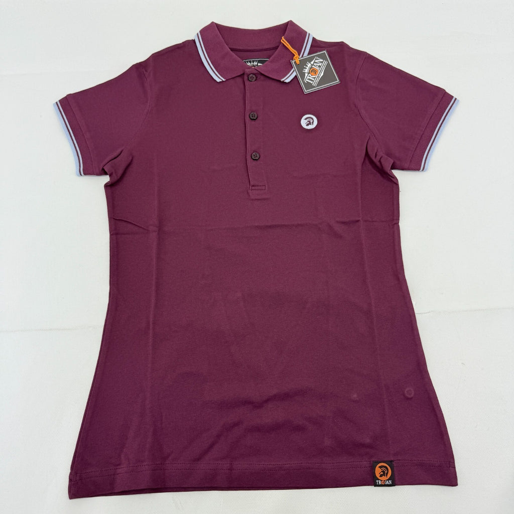 Trojan Records Women's Short Sleeve Polo Shirt in Burgundy Maroon Red size 8