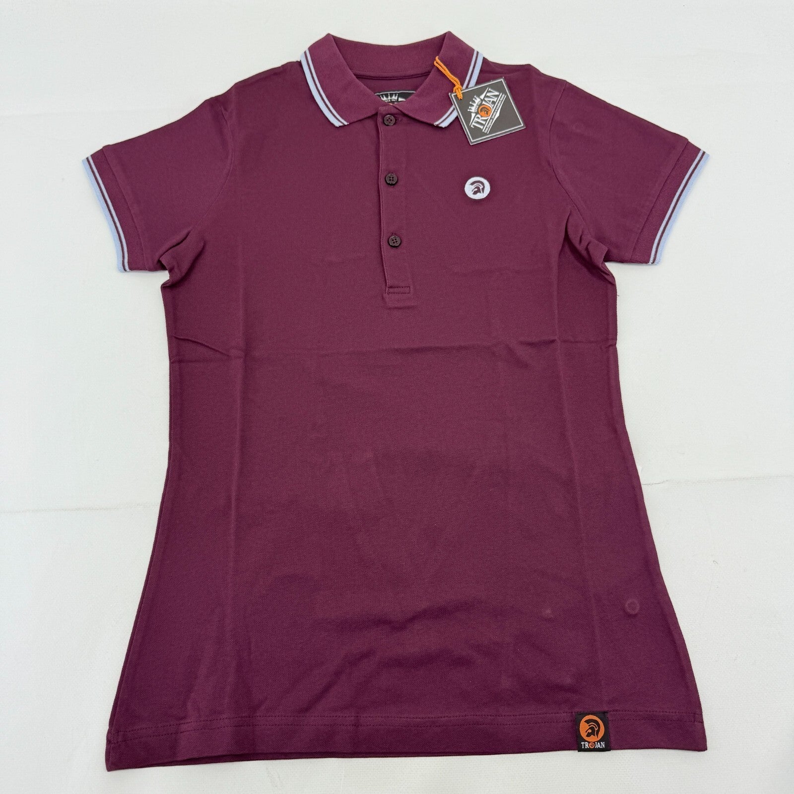 Trojan Records Women's Short Sleeve Polo Shirt in Burgundy Maroon Red size 8