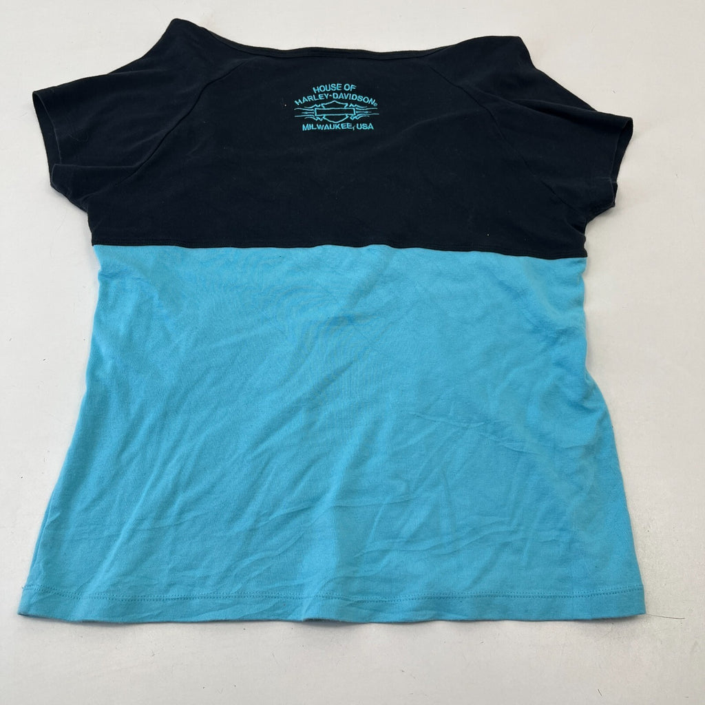 Harley Davidson Vintage Women's Embroidered T-Shirt 1990’s Blue/Black size L