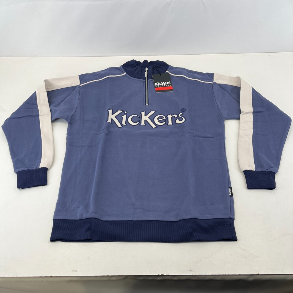 Kickers Big Spellout Blue 1/4 Zip Pullover Sweater Applique Logo size Small