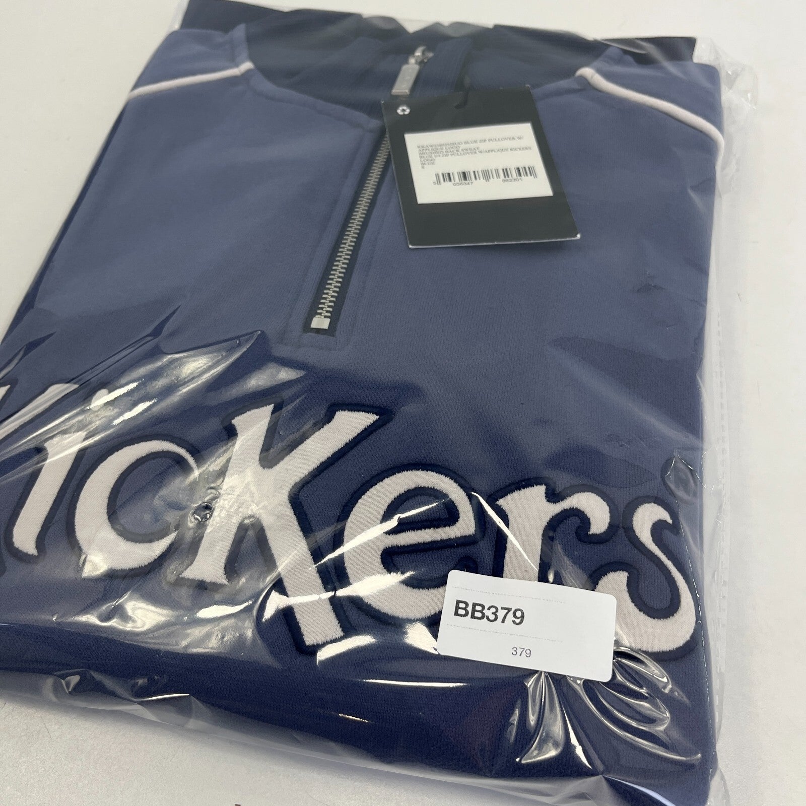 Kickers Big Spellout Blue 1/4 Zip Pullover Sweater Applique Logo size Small