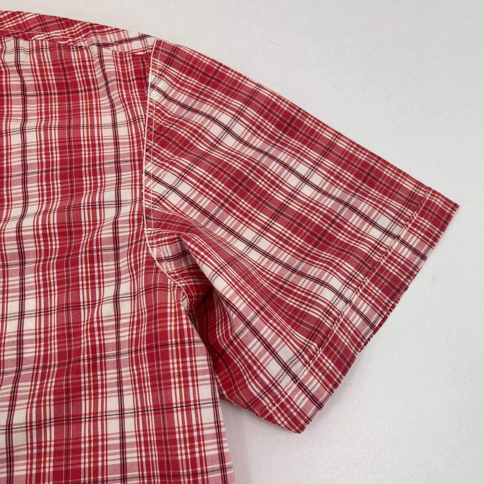 Levi Strauss Denim Cotton Check Shirt Short Sleeve Button Up size XL  Red Levis