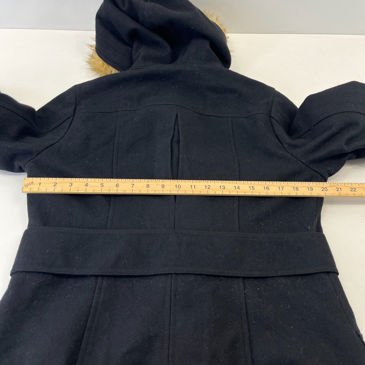 American Eagle Women's Black Duffle Parka Coat Hooded Faux Fur Trim size L