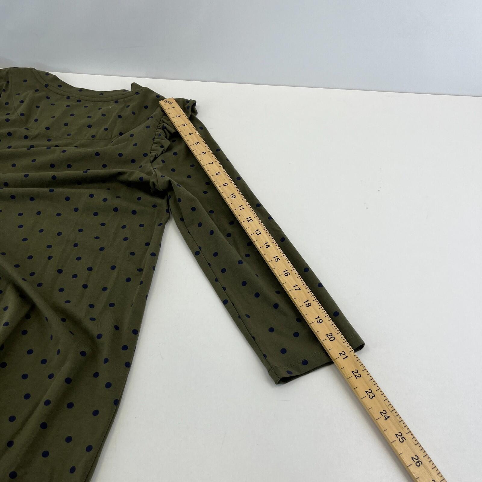 Joules Khaki Green 3/4 Sleeve Casual Dress size 14 Polka Dot
