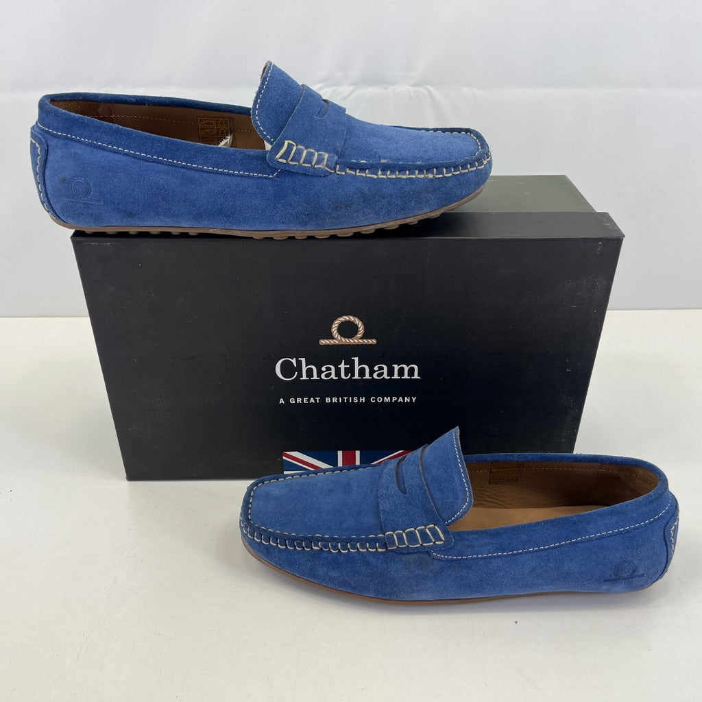 Chatham Parker Shoes Men’s Suede Leather Moccasin Loafers size 8 Admiral Blue