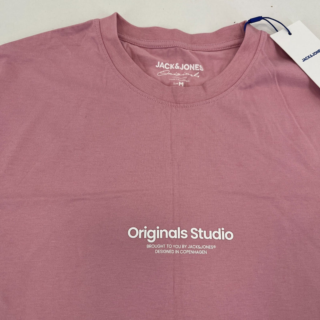 Jack & Jones Original Logo T-shirt Mens Crew Neck Print Cotton Tee Pink size M