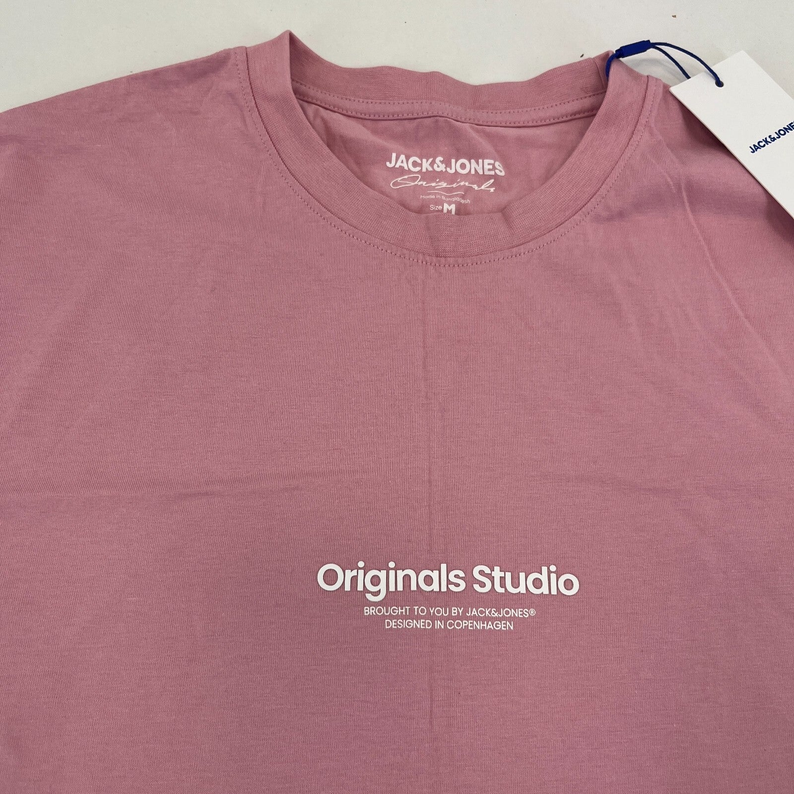 Jack & Jones Original Logo T-shirt Mens Crew Neck Print Cotton Tee Pink size M