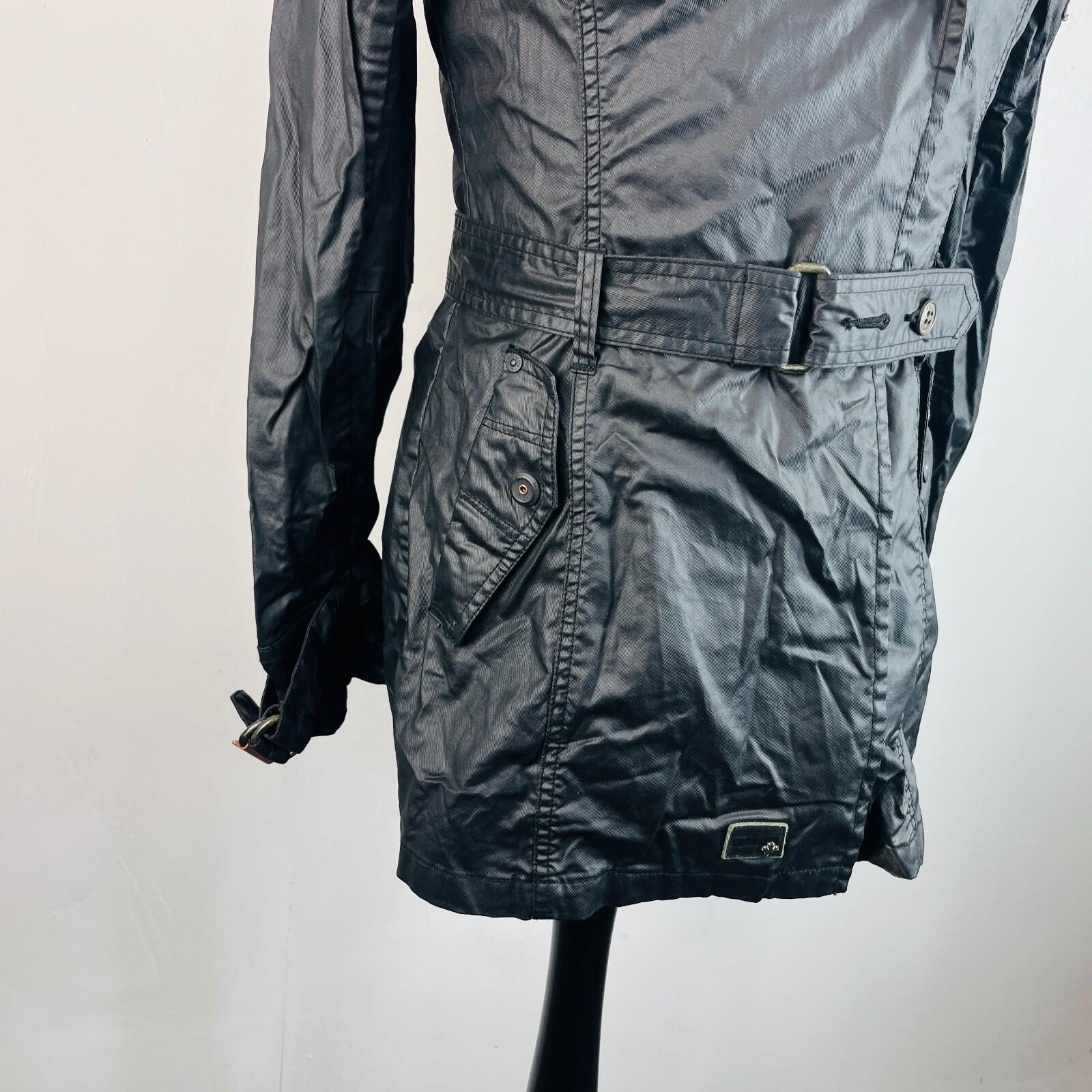 Khujo Womens Wax Cotton Goth Jacket in Black Double Breasted Belted size Large