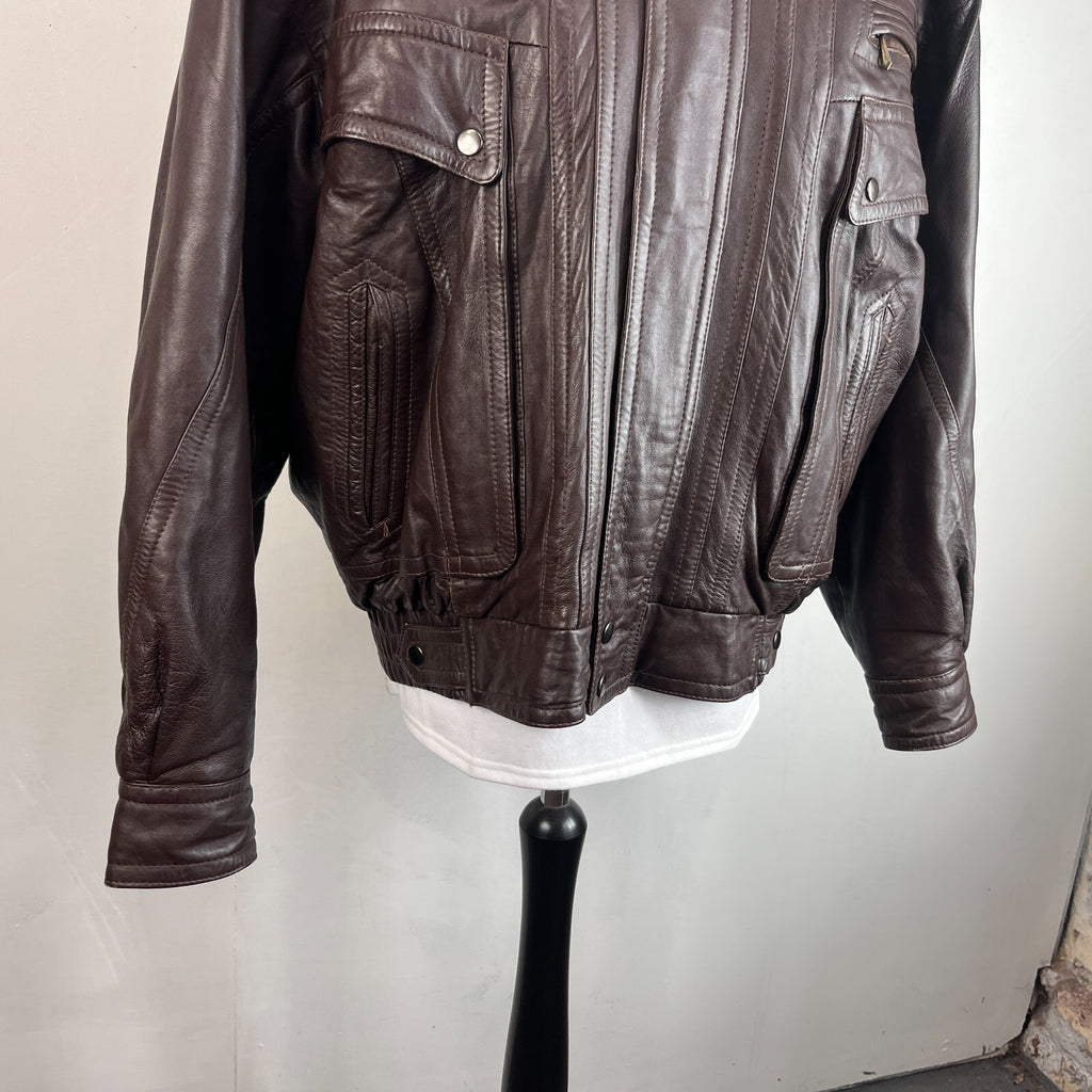 Mens Vintage Burton Brown Leather Bomber Jacket size Large