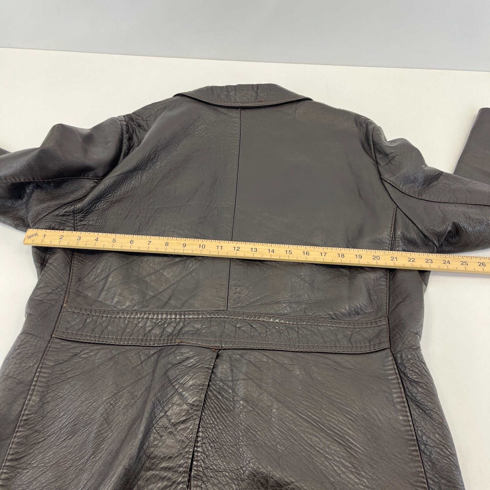 Vintage Made in London Dark Brown Leather Jacket Mid Length Retro size Medium