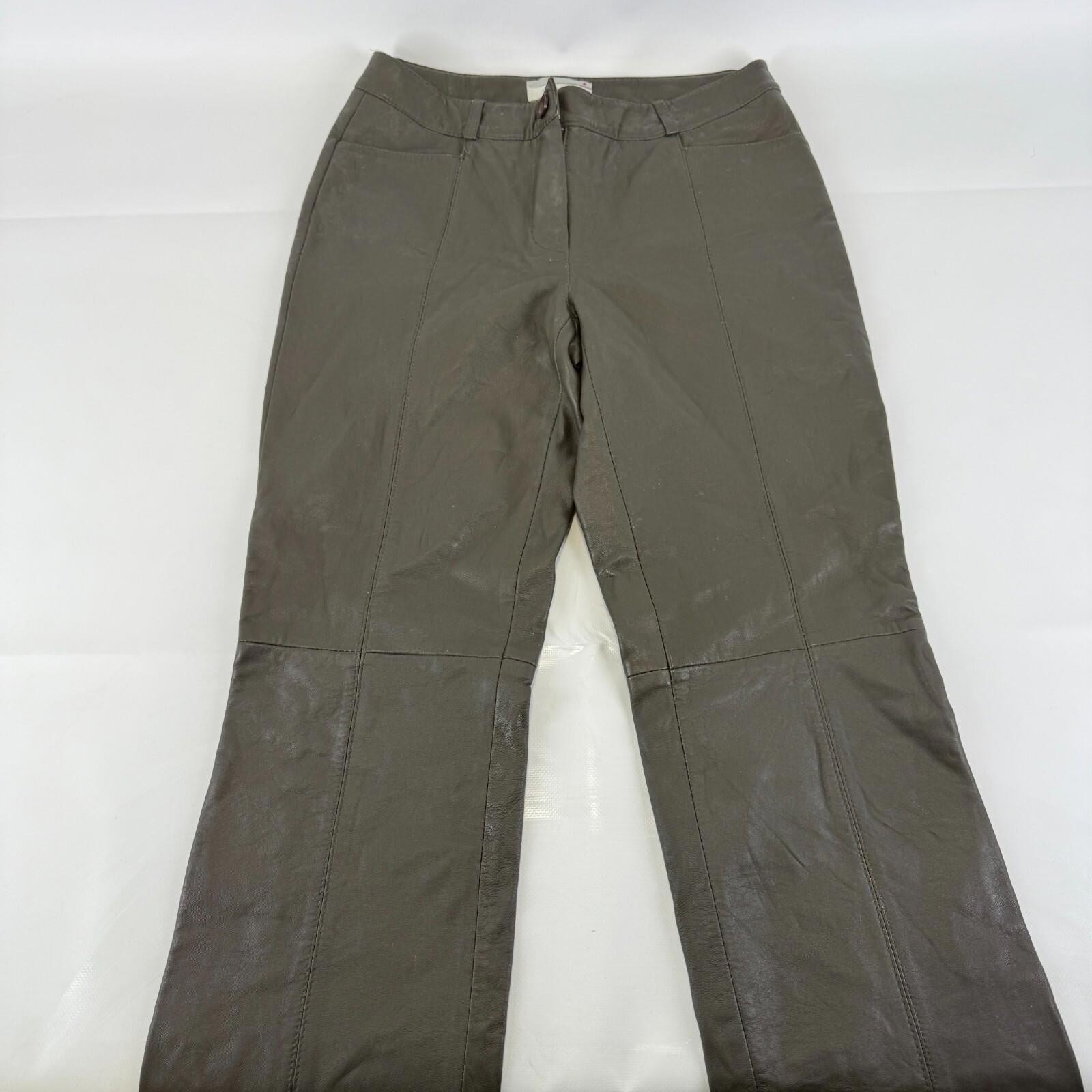 Heine Women's Leather Jeans Biker Pants in Dark Brown Y2K UK size 12
