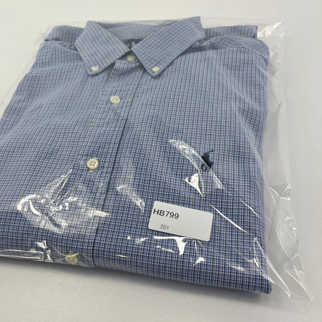 Ralph Lauren Shirt Mens size M Blue Check Cotton Button Up RL Pony