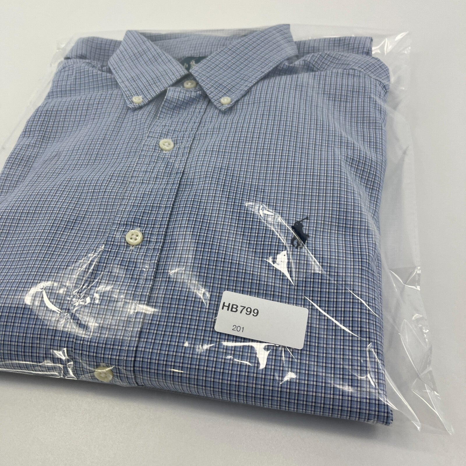 Ralph Lauren Shirt Mens size M Blue Check Cotton Button Up RL Pony