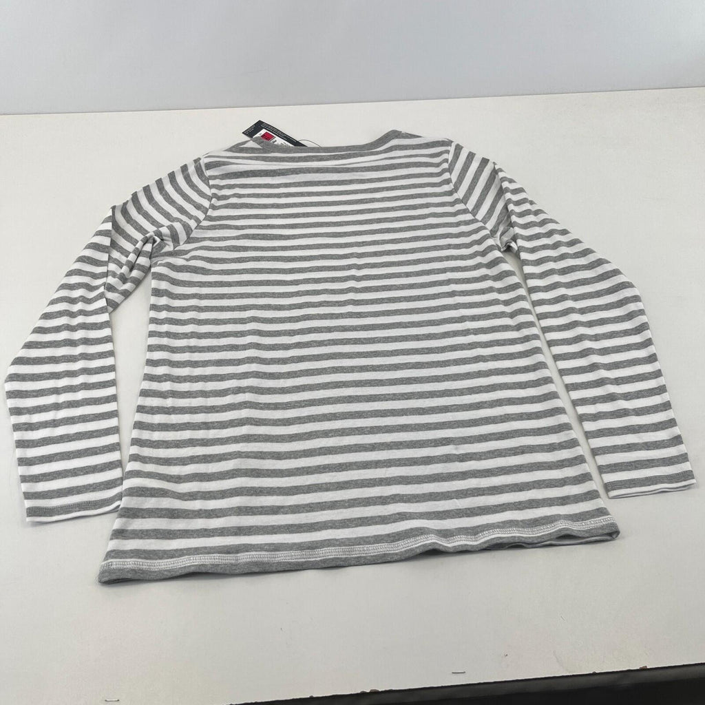 M&S Collection Crew Neck Pullover Top Grey & White Striped Long Sleeve size 18