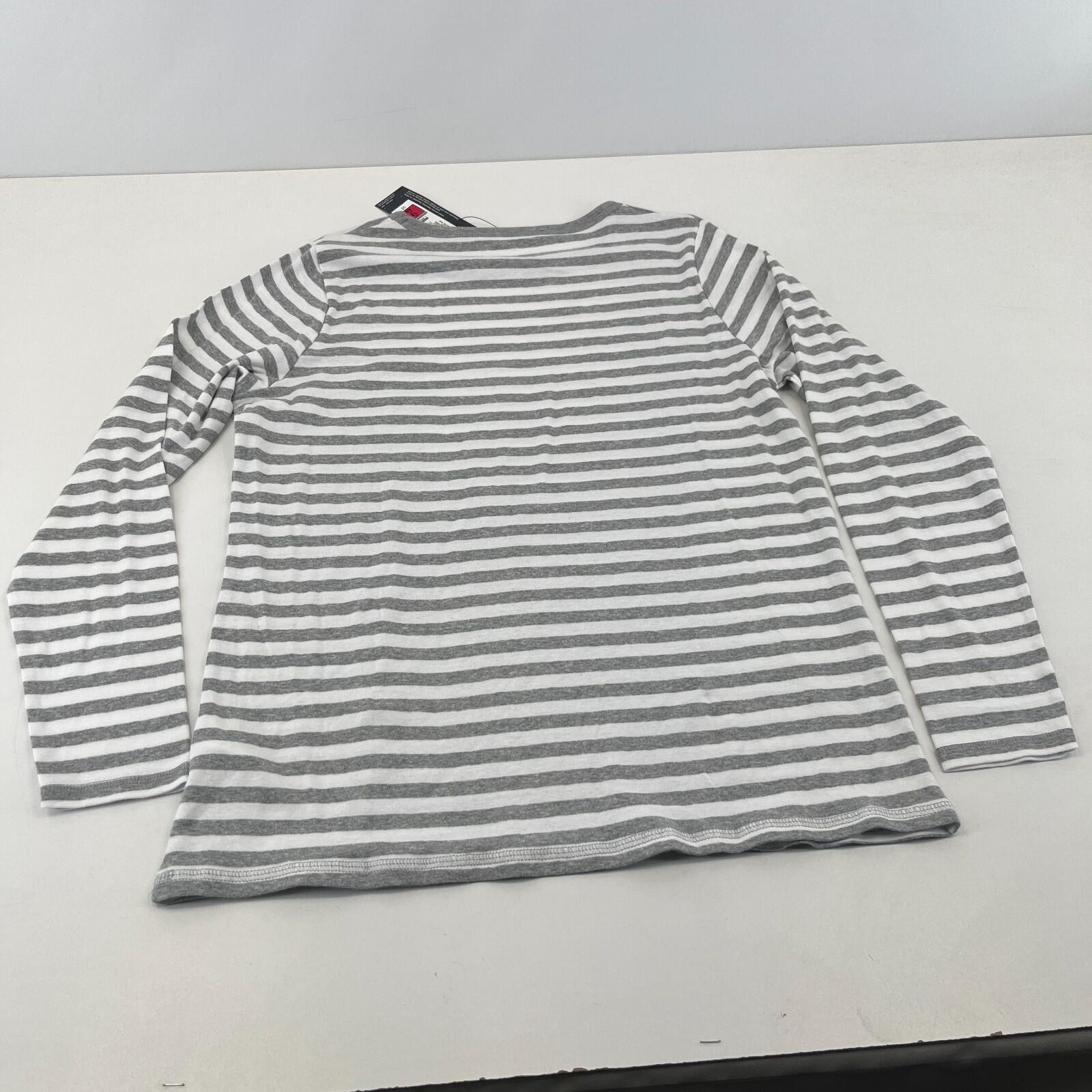 M&S Collection Crew Neck Pullover Top Grey & White Striped Long Sleeve size 18