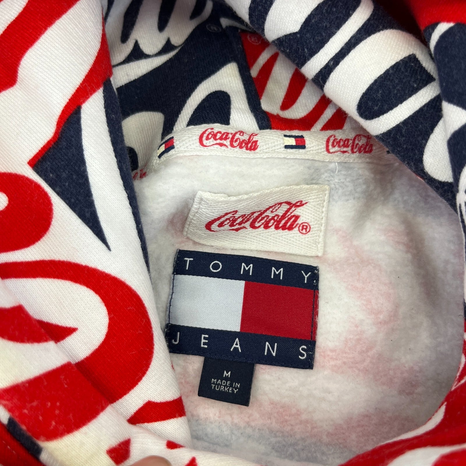 Rare Tommy Hilfiger Jeans Coca Cola Collab Hoodie Multicoloured Logo Pullover M