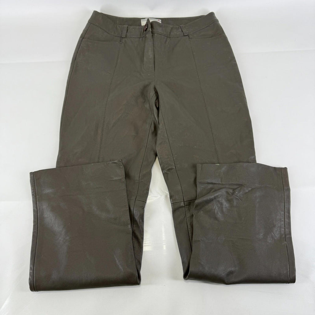 Heine Women's Leather Jeans Biker Pants in Dark Brown Y2K UK size 12