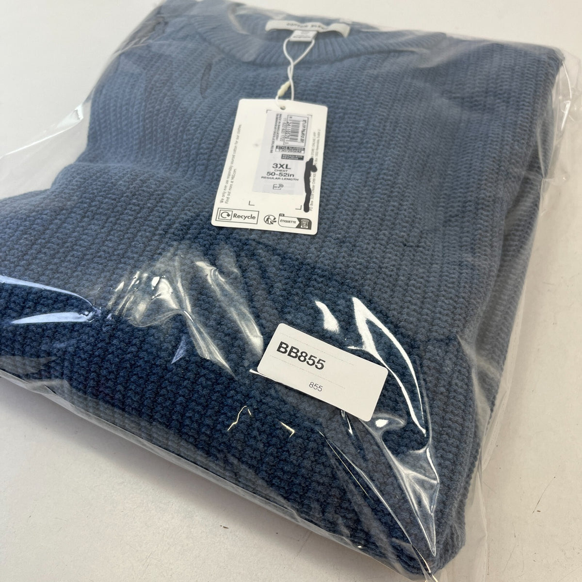 M&S Men's Cotton Blend Cable Knit Crew Neck Jumper Air Force Blue size 3XL New