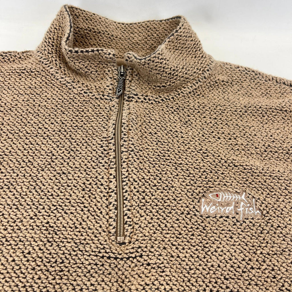 Weird Fish Macaroni Quarter Zip Fleece Jumper Heavy Pullover size XL Beige Brown