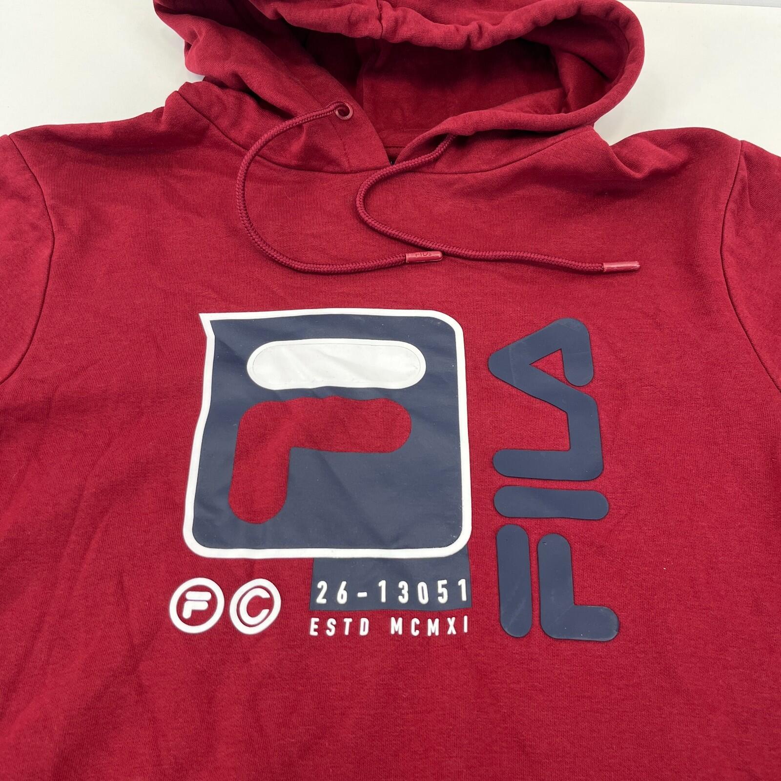 Fila Retro Men's Spellout Hoodie in Red size Small - Near Mint