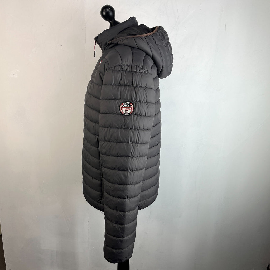 Geographical Norway Amigo Men’s Puffer Jacket XL Dark Grey Hooded Quilted Coat
