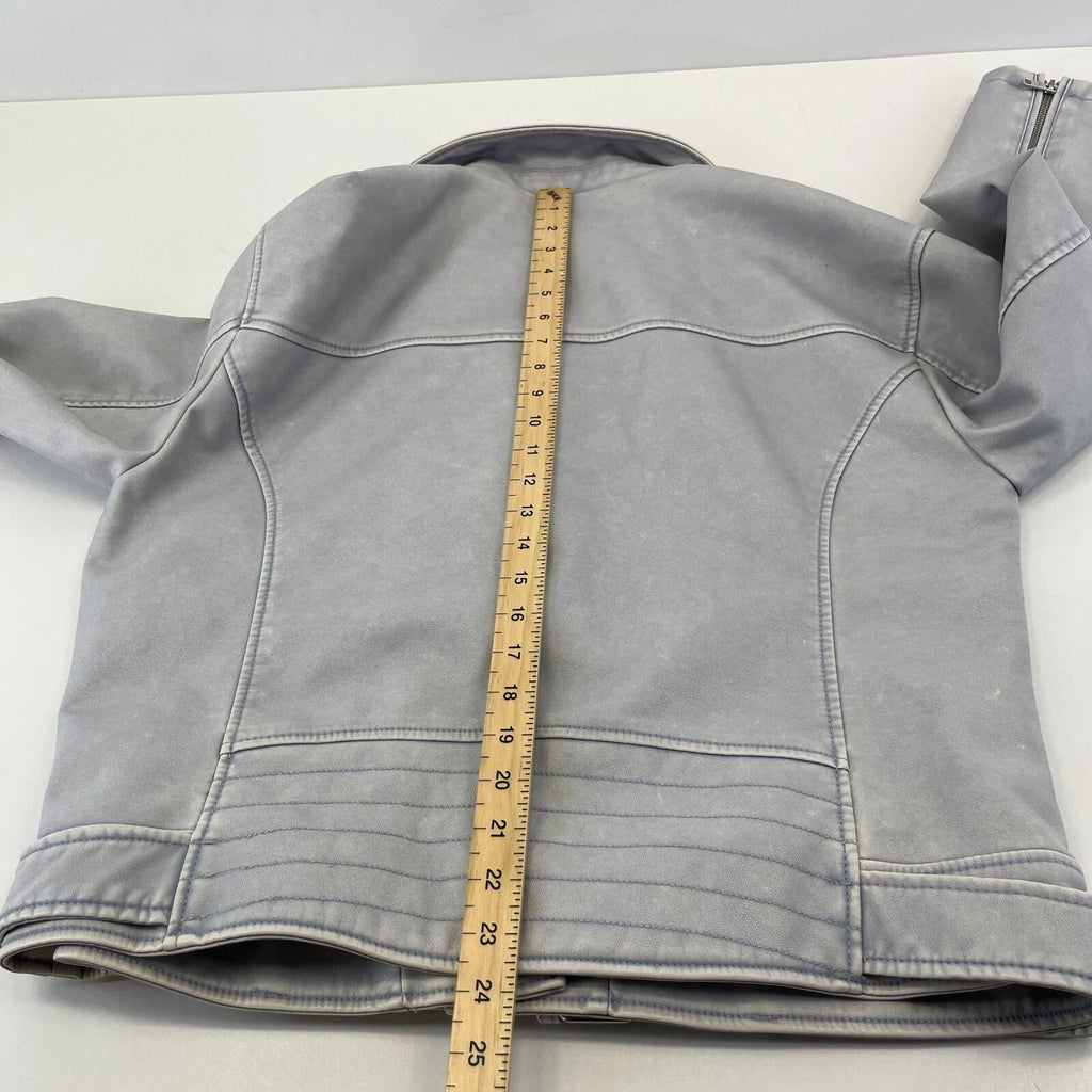 Rita Ora Light Grey Faux Leather Biker Jacket with Belt size 10/12