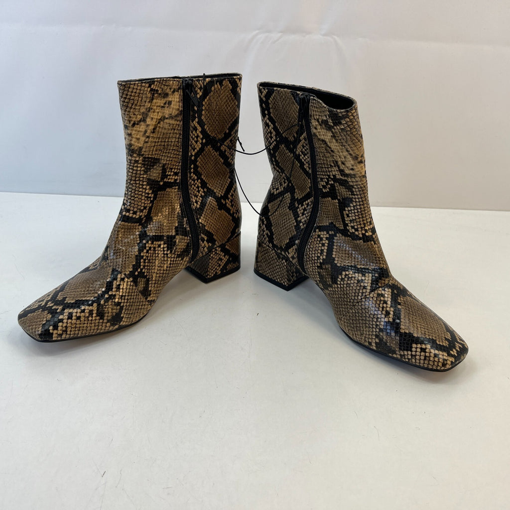 M&S Ladies Vegan Faux Snakeskin Square Toe Ankle Chelsea Boots Brown UK 6 EU39.5