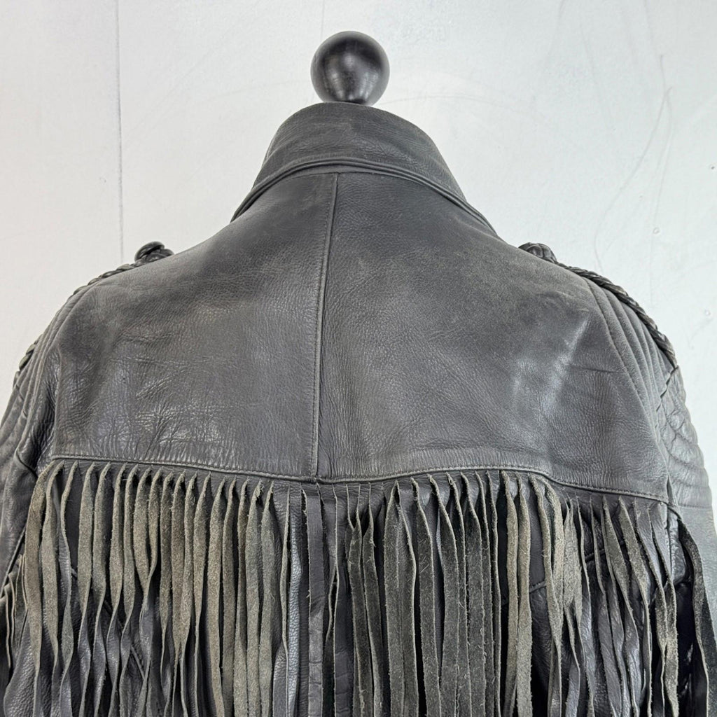 Vintage Difi of Germany Tasselled Leather Jacket Black Cruiser Cafe Racer UK 42