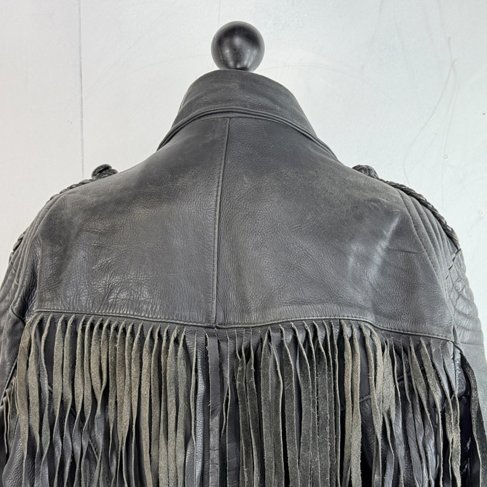 Vintage Difi of Germany Tasselled Leather Jacket Black Cruiser Cafe Racer UK 42