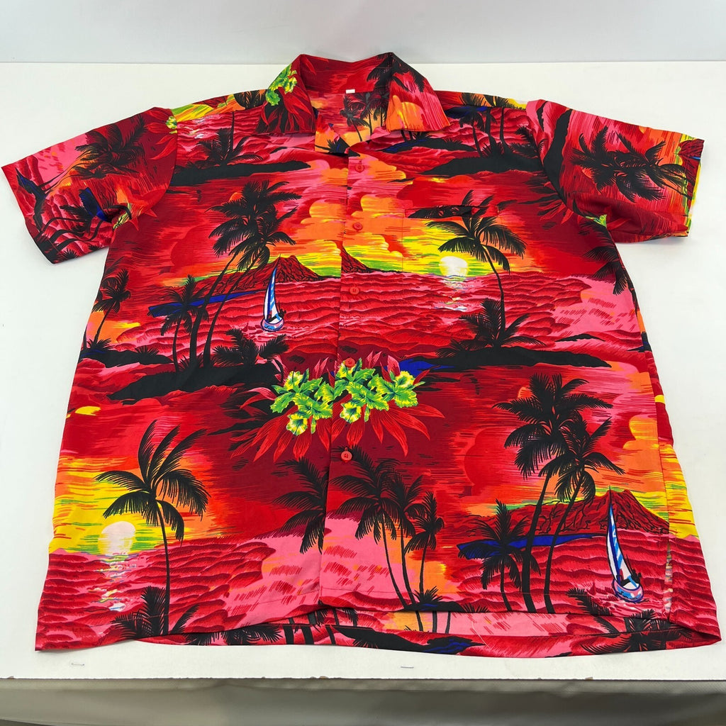 Loud Men's Red Floral Palm Hawaiian Shirt Designer Holiday Short Sleeve size XL