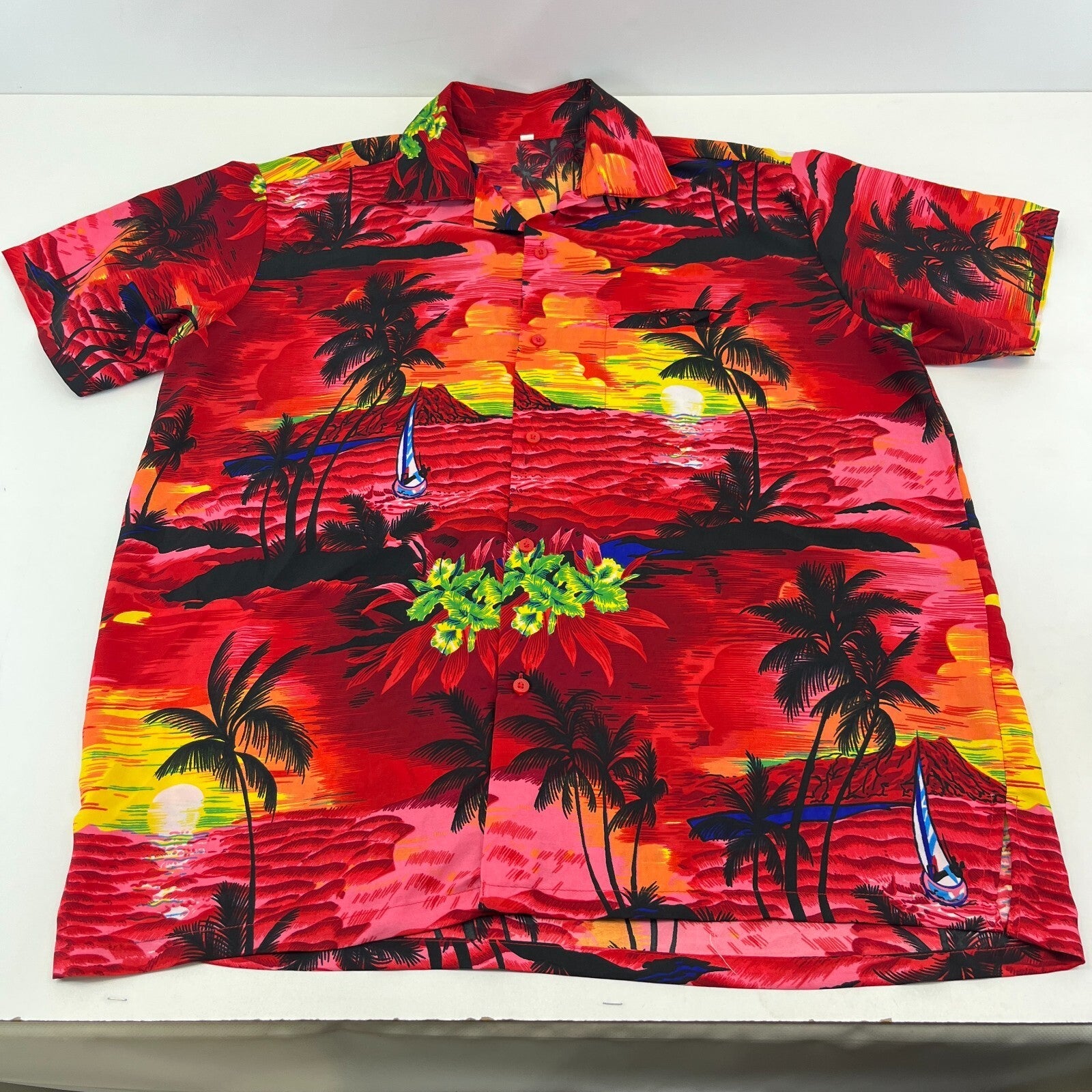 Loud Men's Red Floral Palm Hawaiian Shirt Designer Holiday Short Sleeve size XL