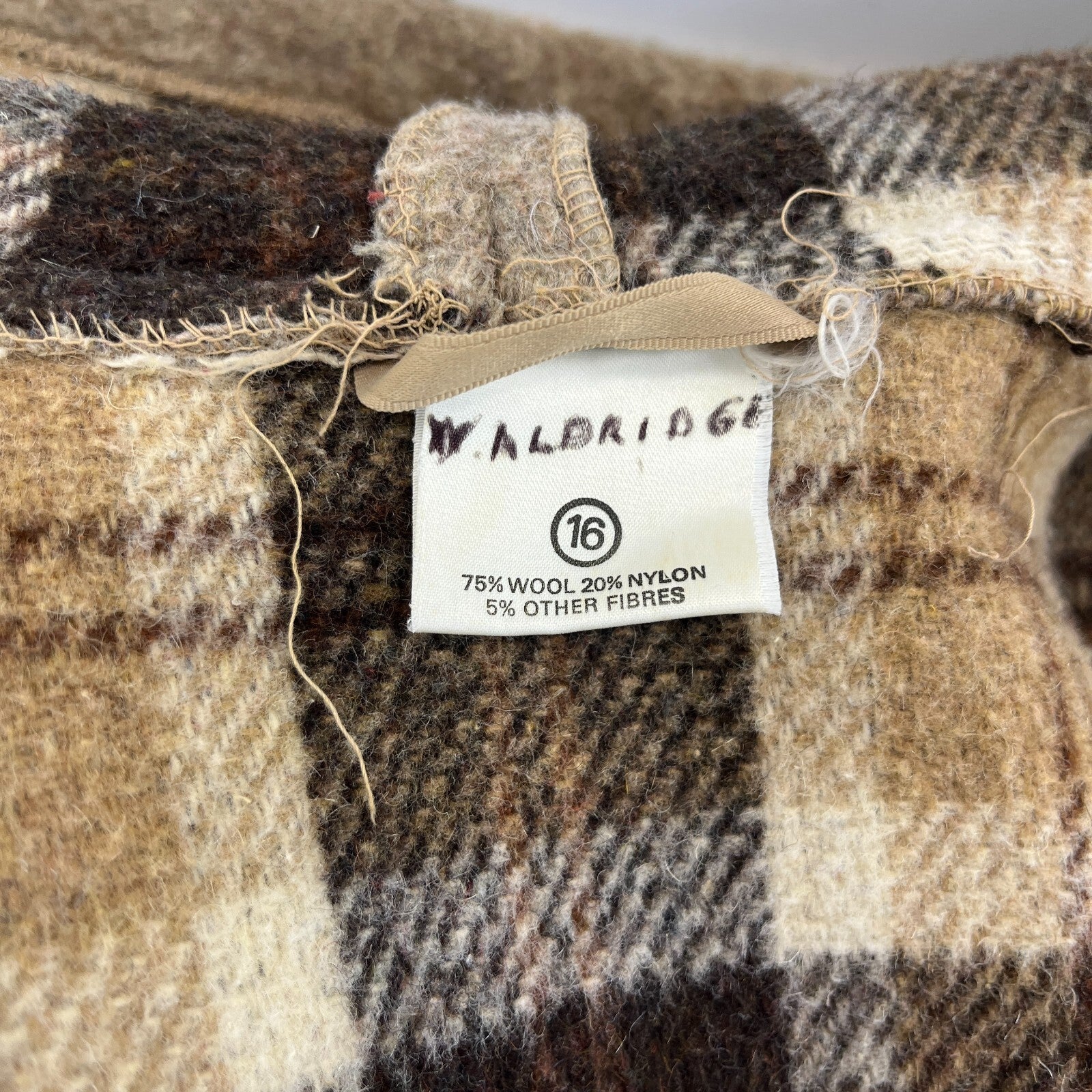 Vintage Women’s Camel Beige Hooded Duffle Coat with Tooth Toggles UK size 16