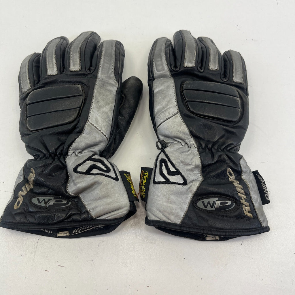 Rhino Leather Motorcycle Gloves size L Black & Silver Motorbike Protection