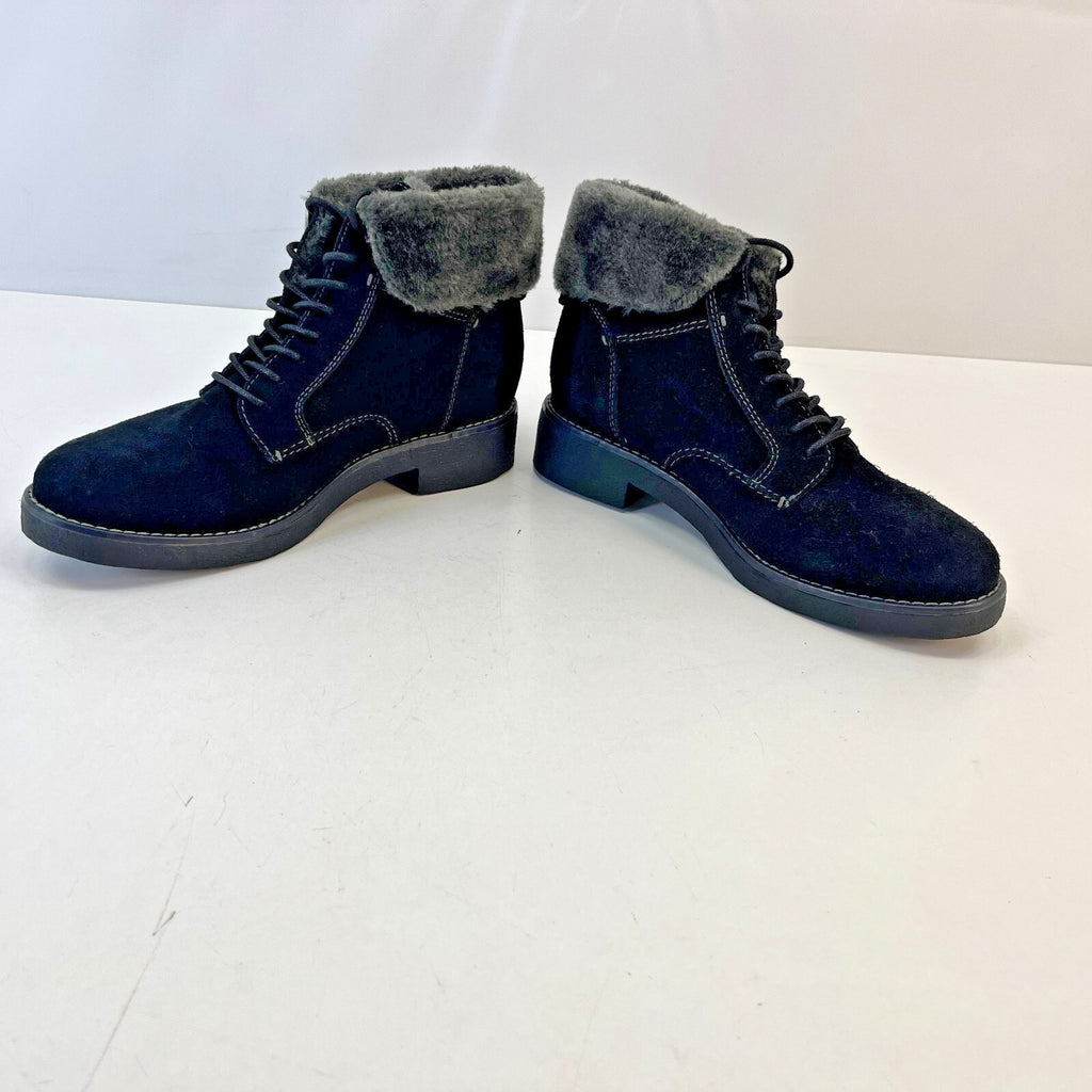 M&S Footglove Wide Fit Suede Leather Ankle Boots w/ Fur Collar UK 4.5 RRP £65.00